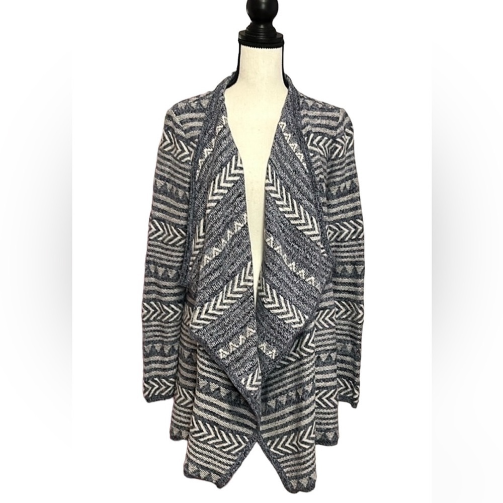LUCKY BRAND Open Blue and White Design Cardigan. 100% Cotton, Size Large